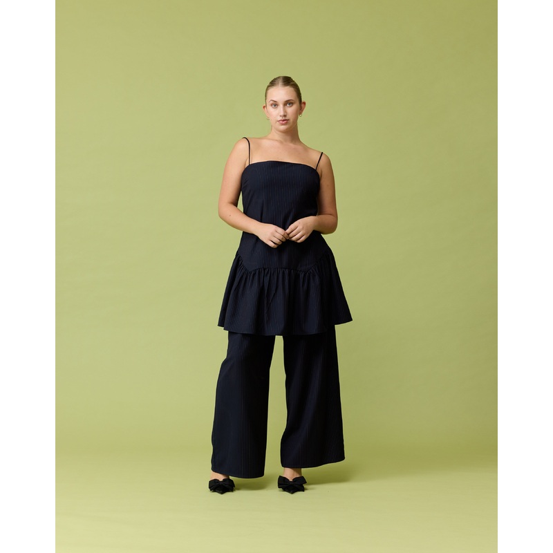 TRULLI MINI DRESS NAVY COPPER PINSTRIPE
