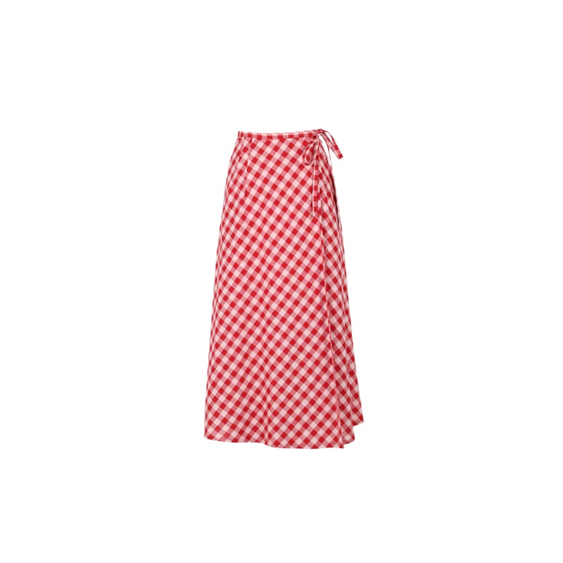 DARCY GINGHAM MIDI SKIRT RED GINGHAM