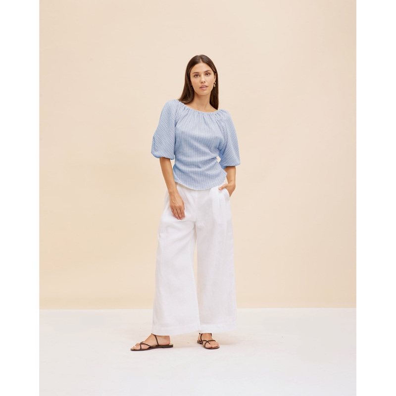 DELPHI GINGHAM BLOUSE BLUE GINGHAM