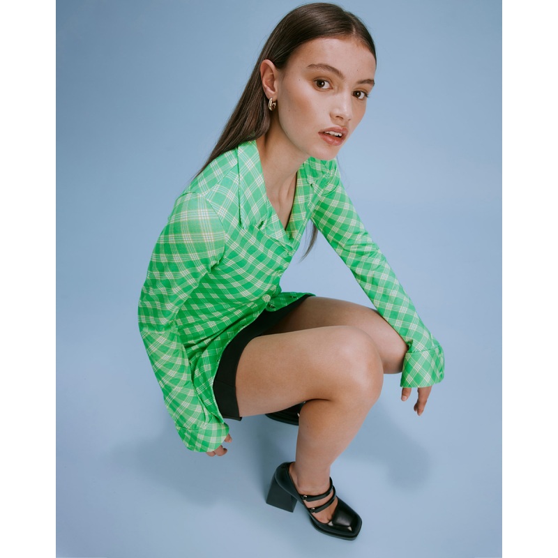 DIME KNIT SHIRT GREEN CHECK|4|6|8|10|12|14|16|18|20