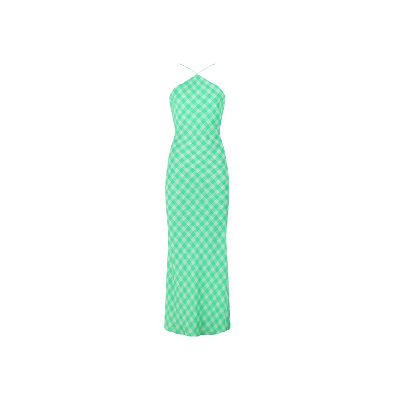 DIME SILK SLIP GREEN CHECK|4|6|8|10|12|14|16|18|20