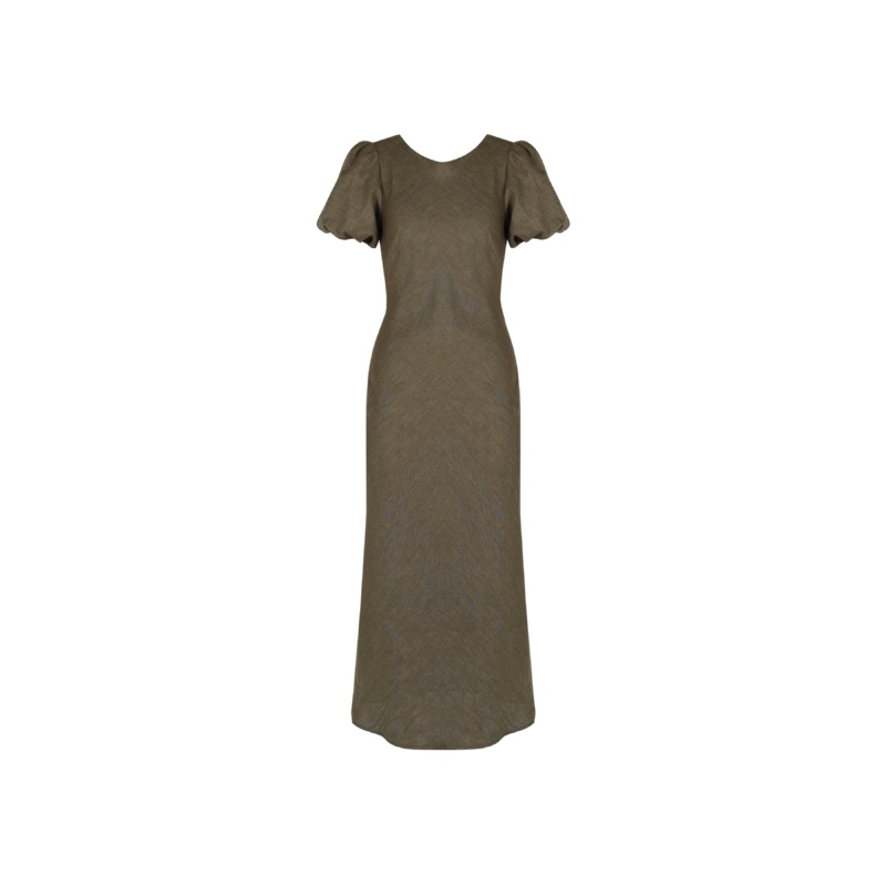 KOS LINEN DRESS KHAKI|4|6|8|10|12|14|16|18|20|22|24