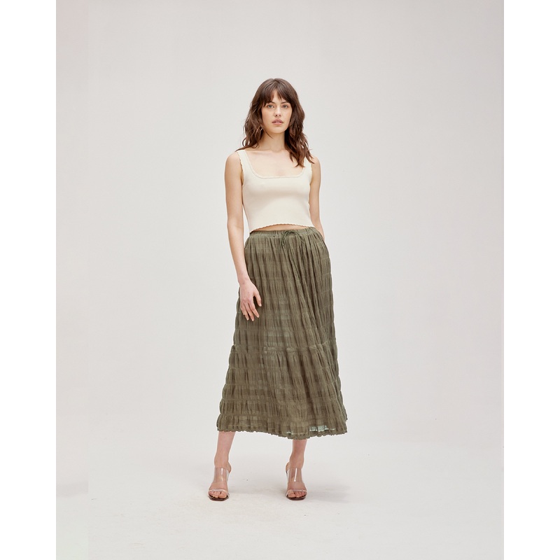 MIRELLA MAXI SKIRT OLIVE|4|6|8|10|12|14|16|18|20|22|24
