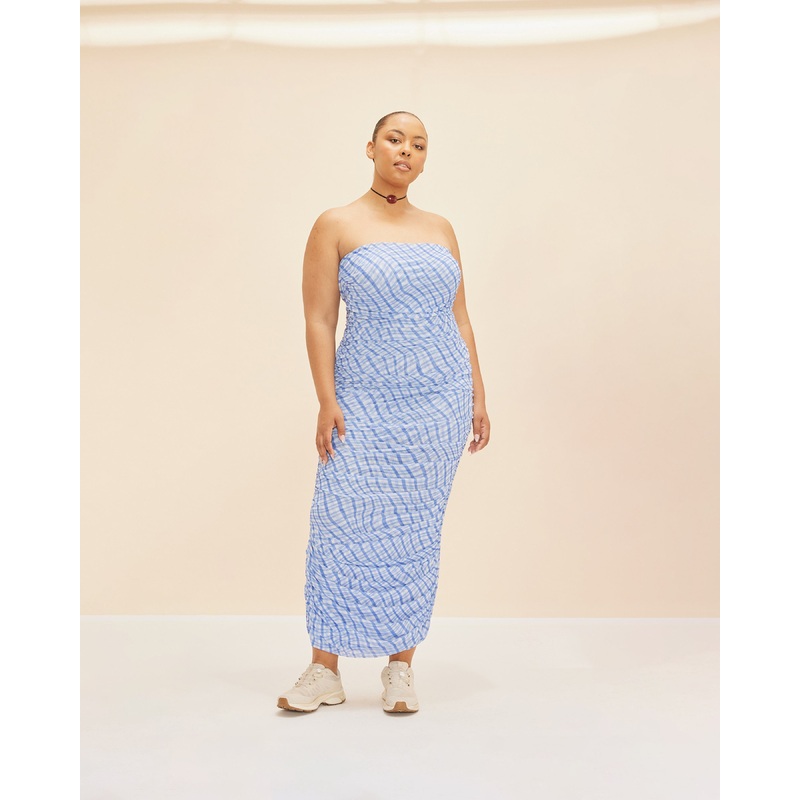 NEPTUNE MESH DRESS BLUE CHECK|4|6|8|10|12|14|16|18|20