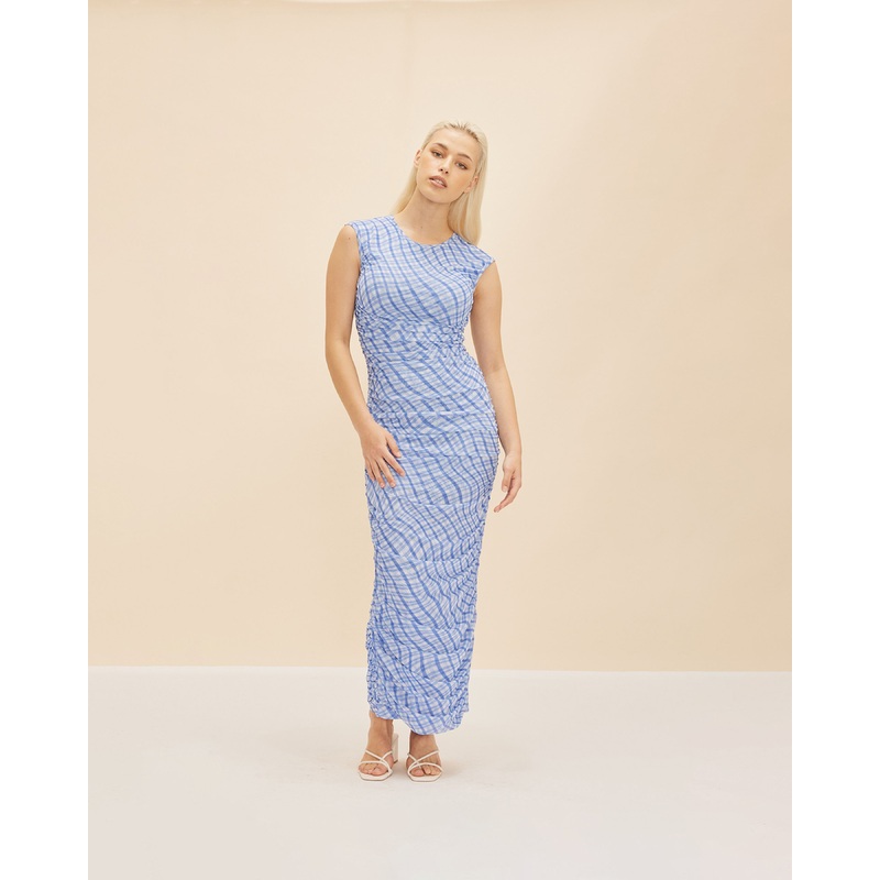 NEPTUNE MESH TANK DRESS BLUE CHECK
