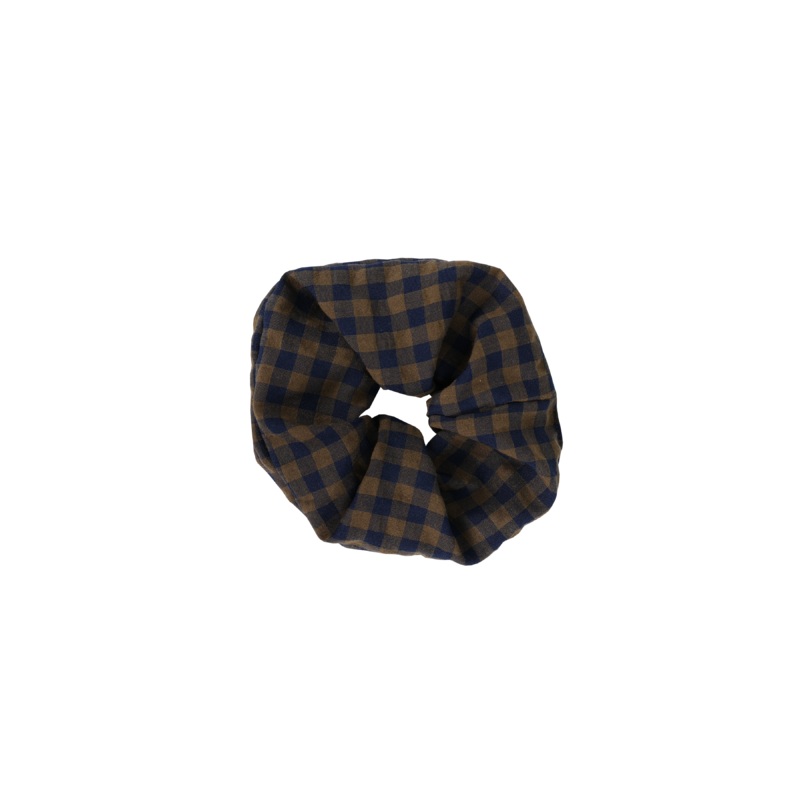 SABRINA SCRUNCHIE NAVY BROWN GINGHAM