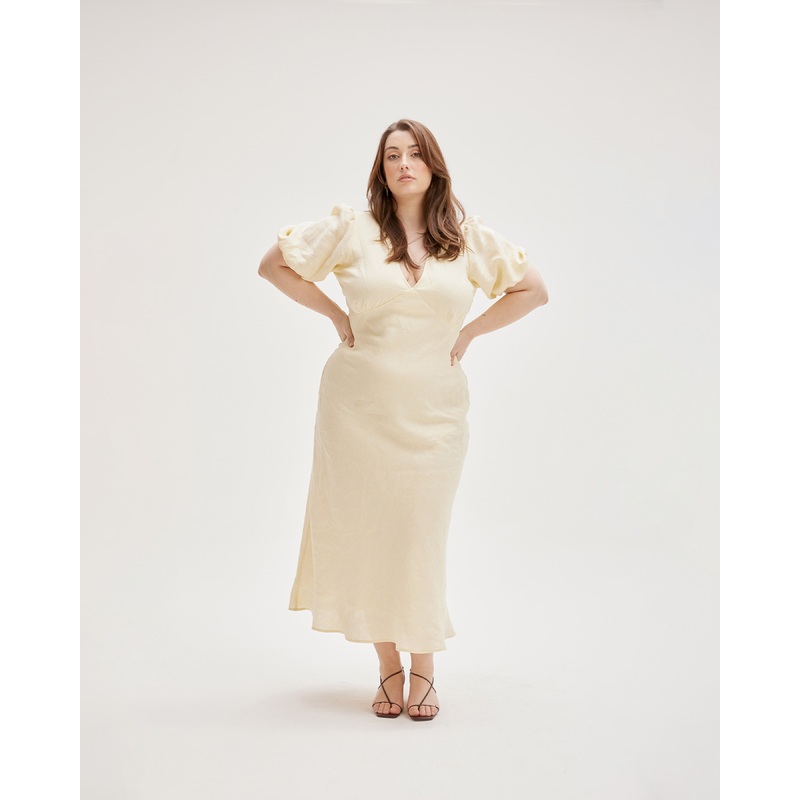 UMA LINEN DRESS LEMONADE|4|6|8|10|12|14|16|18|20|22|24