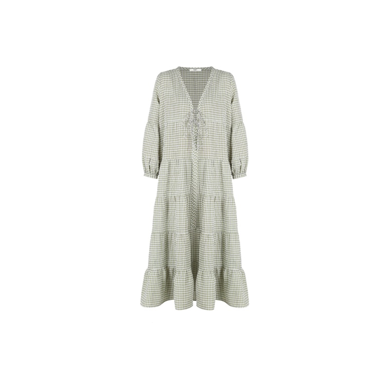 WREN TIERED MAXI DRESS KHAKI GINGHAM
