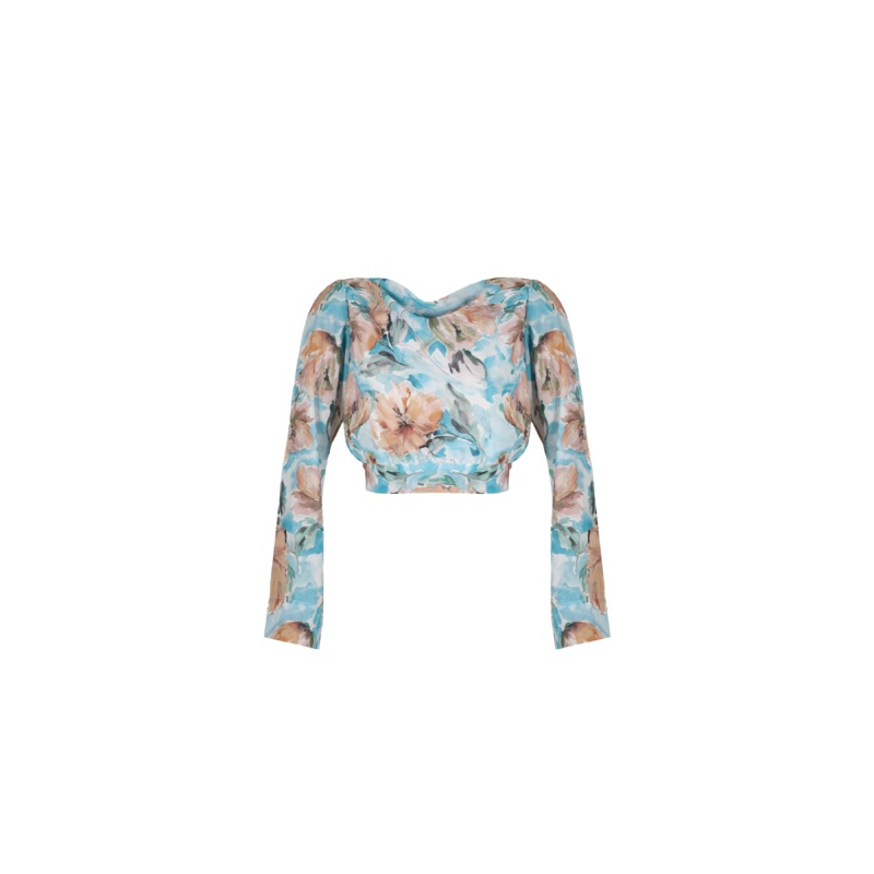 AUGUST COWL BLOUSE WILTED FLORAL