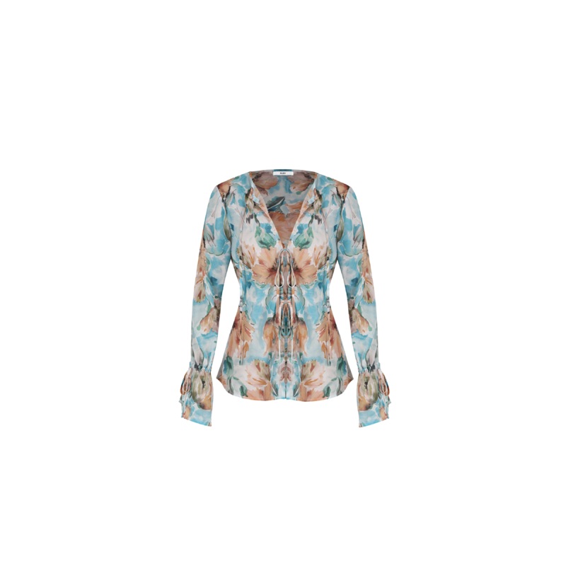 AUGUST TIE BLOUSE WILTED FLORAL