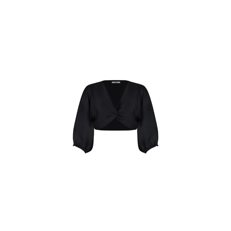 BASIL SATIN CROP BLOUSE BLACK|4|6|8|10|12|14|16|18|20