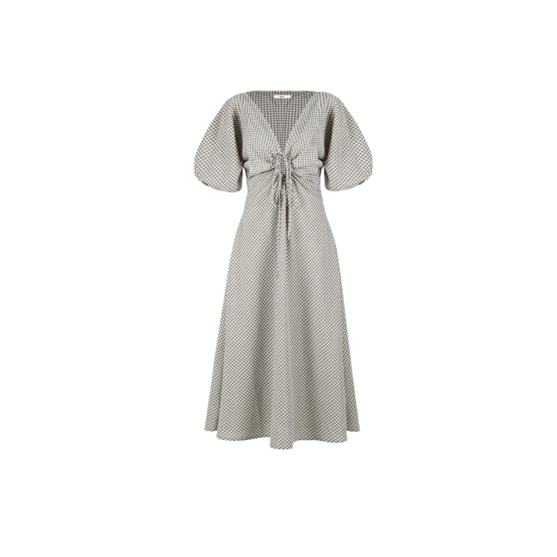DONOVAN TIE DRESS OLIVE GINGHAM