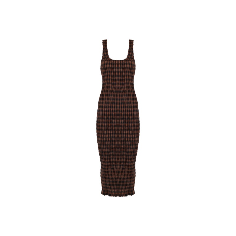 KLEIN GINGHAM MIDI DRESS CHOCOLATE CHECK