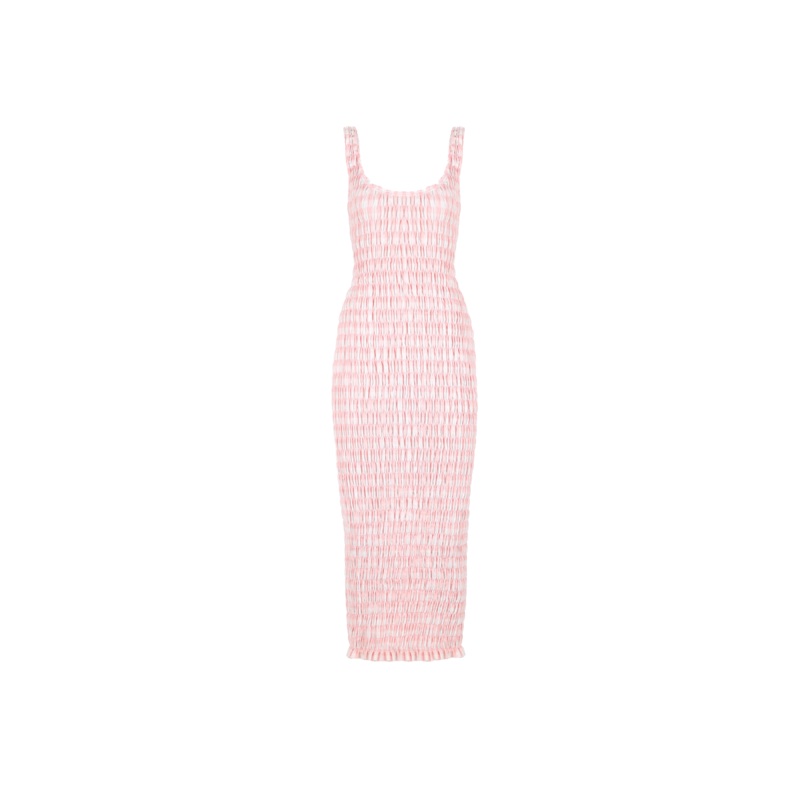 KLEIN GINGHAM MIDI DRESS PINK GINGHAM