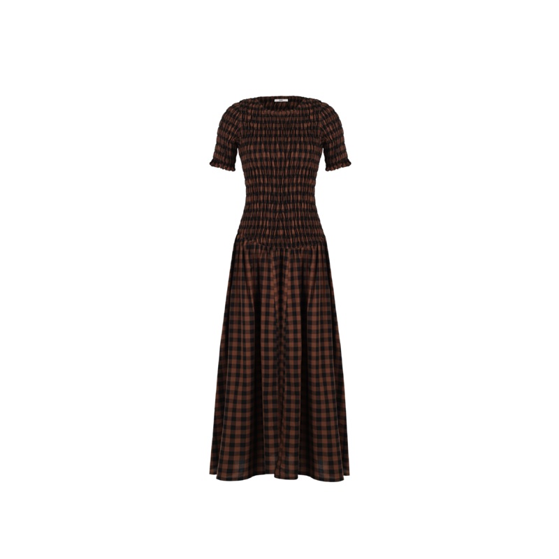 KLEIN GINGHAM T-SHIRT DRESS CHOCOLATE CHECK