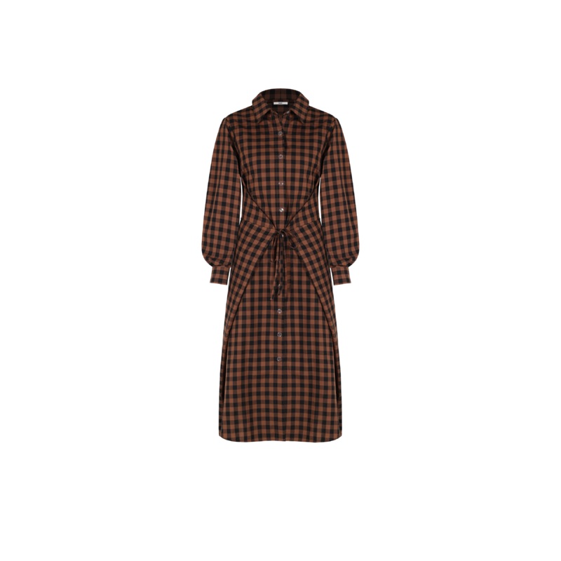 KLEIN GINGHAM WRAP DRESS CHOCOLATE CHECK