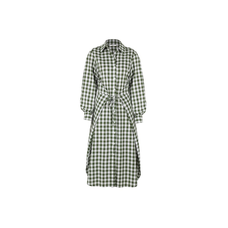 KLEIN GINGHAM WRAP DRESS KHAKI GINGHAM