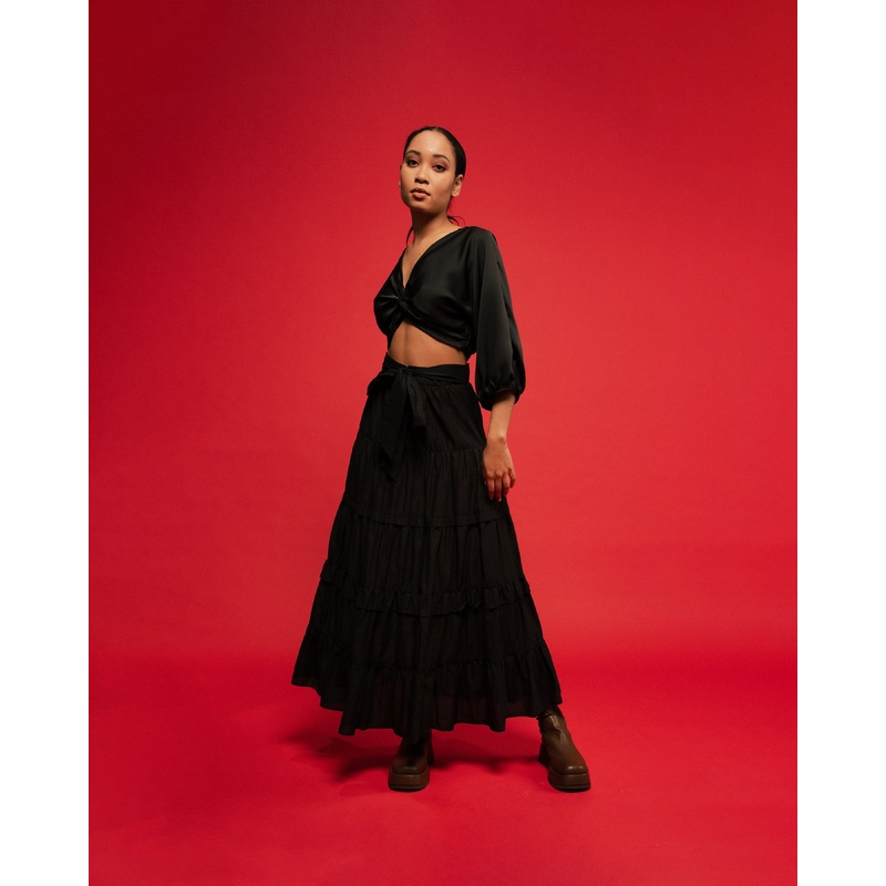 MARGIE TIERED SKIRT BLACK|4|6|8|10|12|14|16|18|20