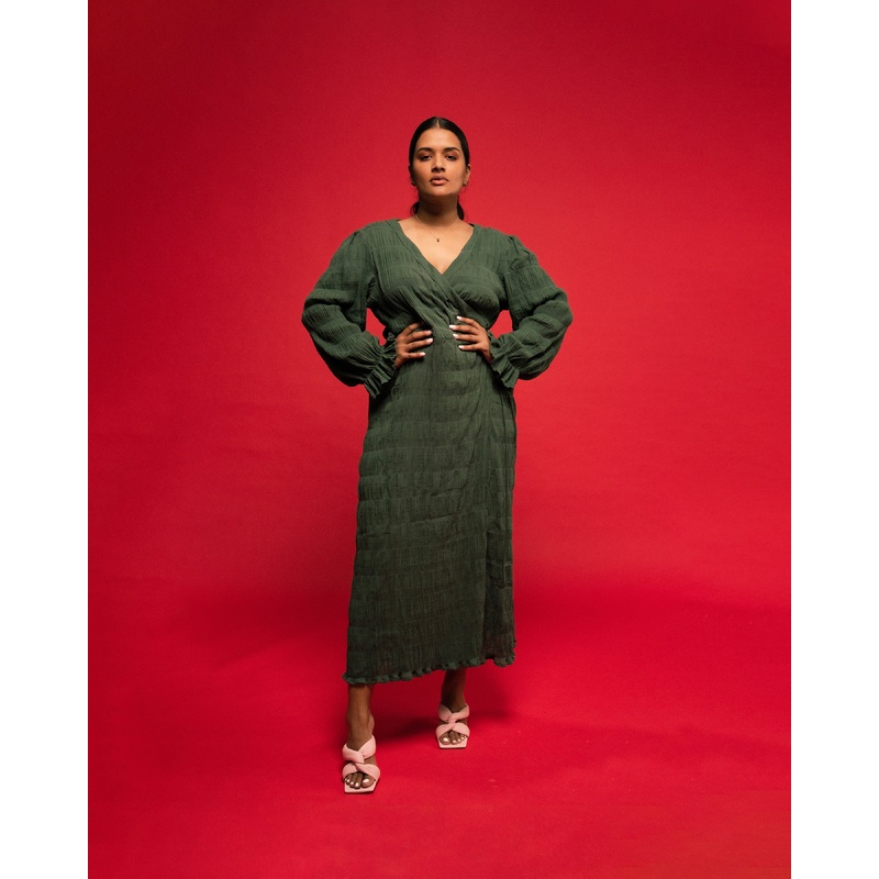 MIRELLA LONG SLEEVE WRAP DRESS GREEN