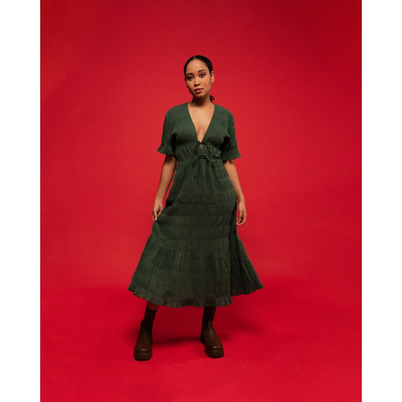 MIRELLA V-NECK DRESS GREEN|4|6|8|10|12|14|16|18|20|22|24