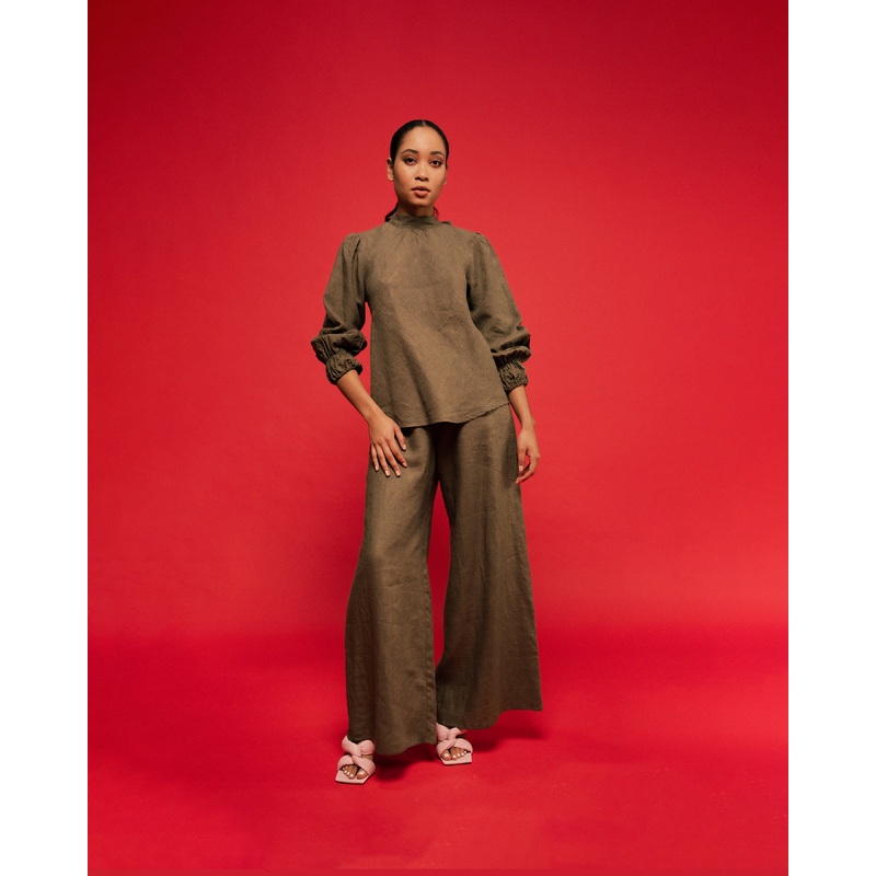 PLUM LINEN BLOUSE KHAKI|4|6|8|10|12|14|16|18|20