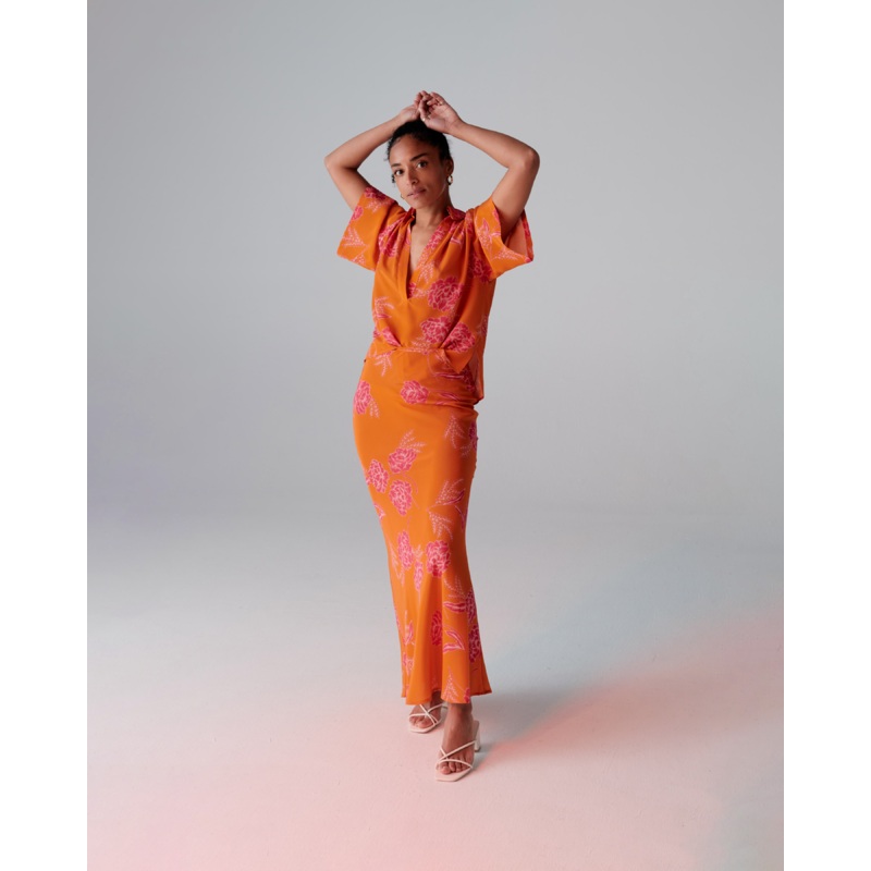 REYA SILK SHIRT ORANGE FLORAL|4|6|8|10|12|14|16|18|20