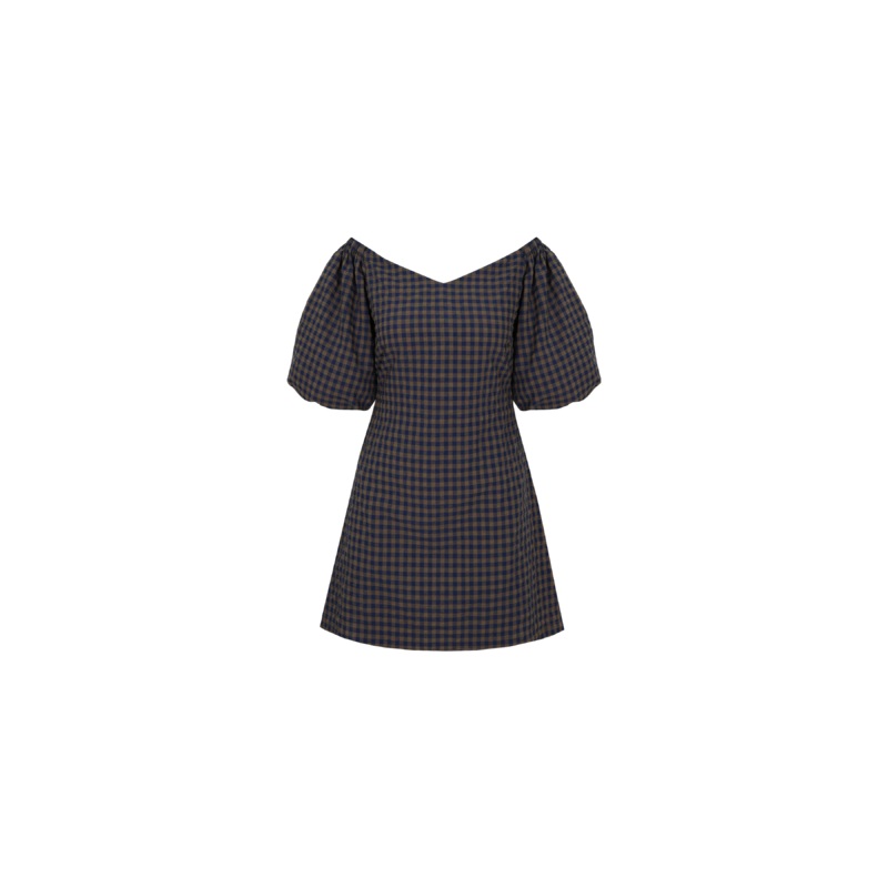 BON GINGHAM MINIDRESS NAVY BROWN GINGHAM