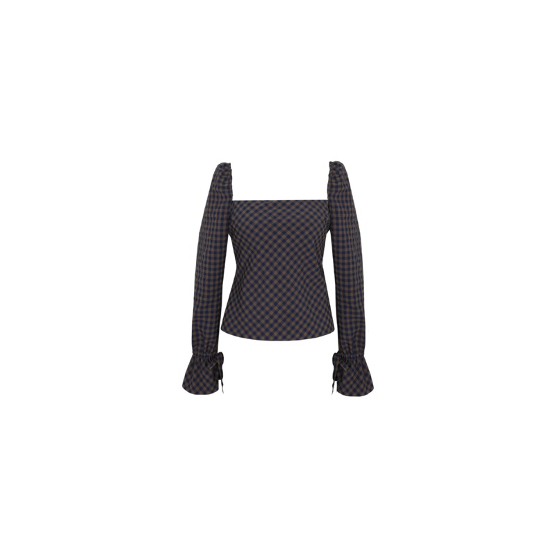 BON GINGHAM TOP NAVY BROWN GINGHAM