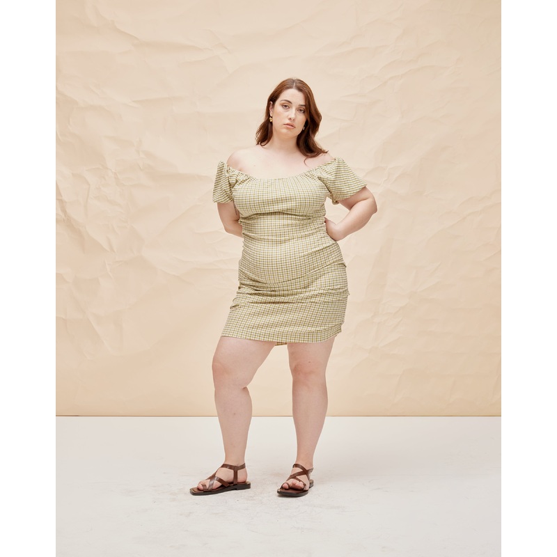 DELPHI GINGHAM MINIDRESS OLIVE GINGHAM