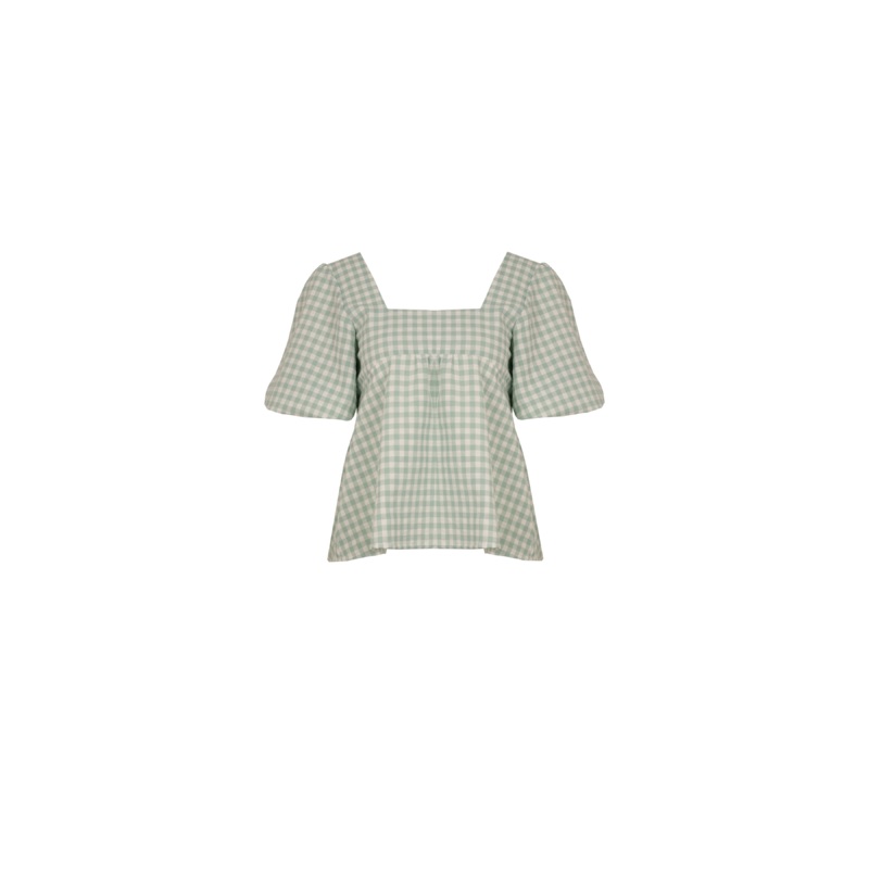 MARGIE TIE-BACK BLOUSE SAGE GINGHAM