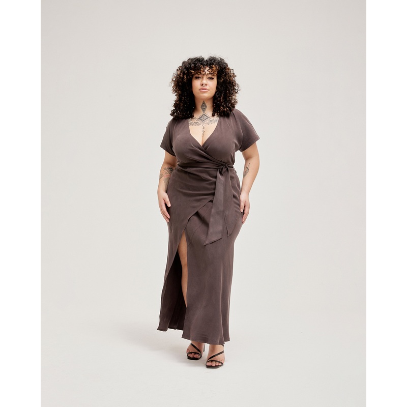 OMNIA CAPSLEEVE DRESS CHOCOLATE