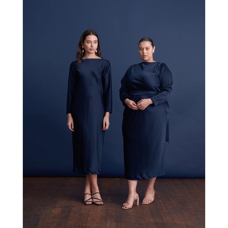 OMNIA LONG SLEEVE DRESS NAVY|4|6|8|10|12|14|16|18|20|22|24