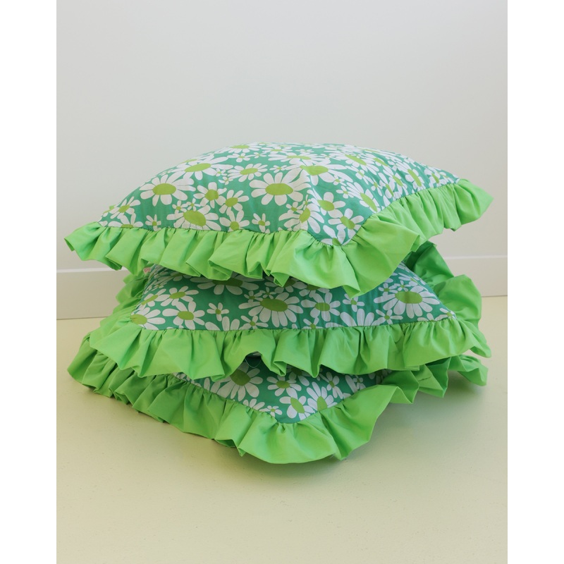 RUFFLE RECYCLED CUSHION GREEN|ONE SIZE