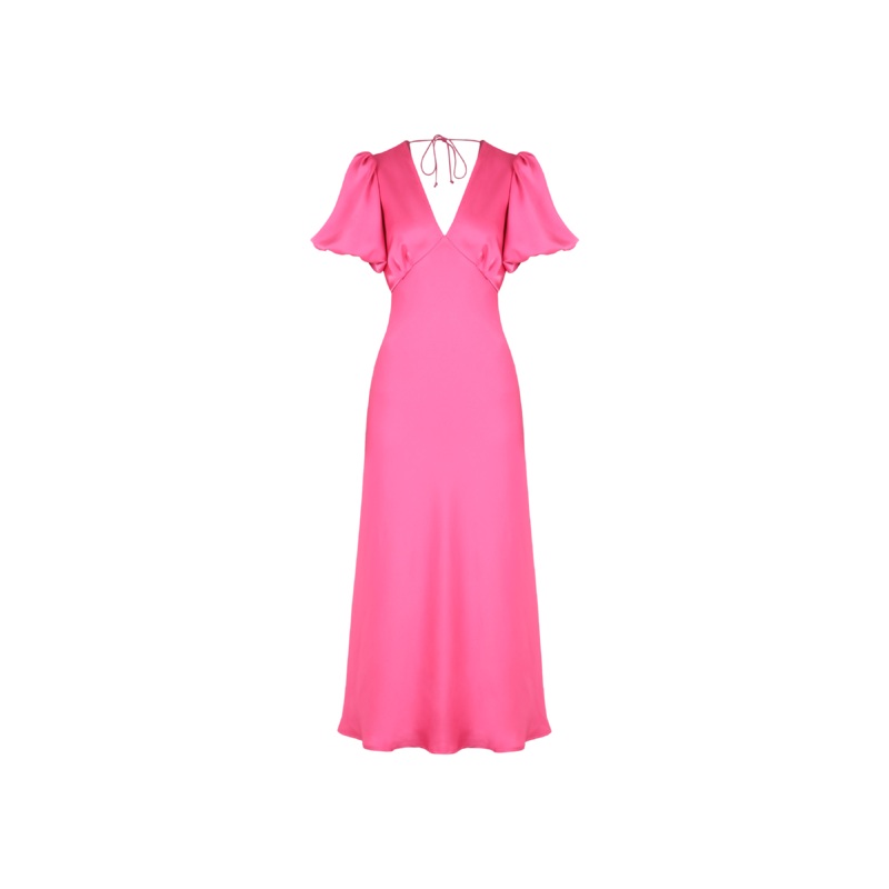 UMA SATIN DRESS HOT PINK|4|6|8|10|12|14|16|18|20|22|24