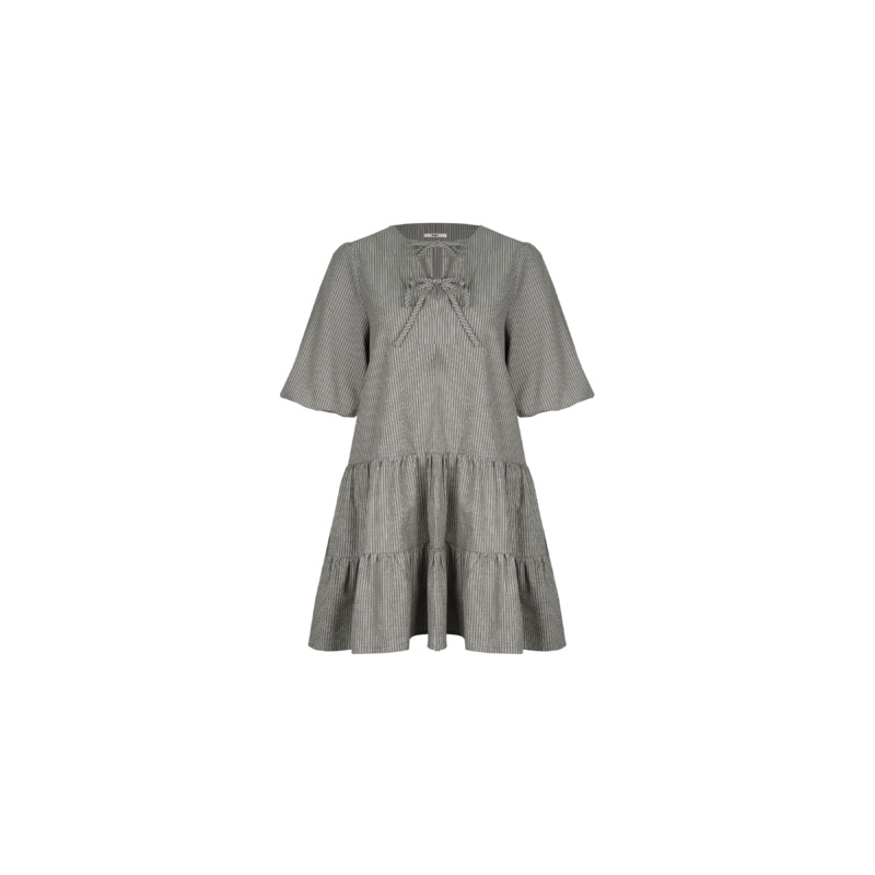 BENNY TIERED DRESS KHAKI STRIPE