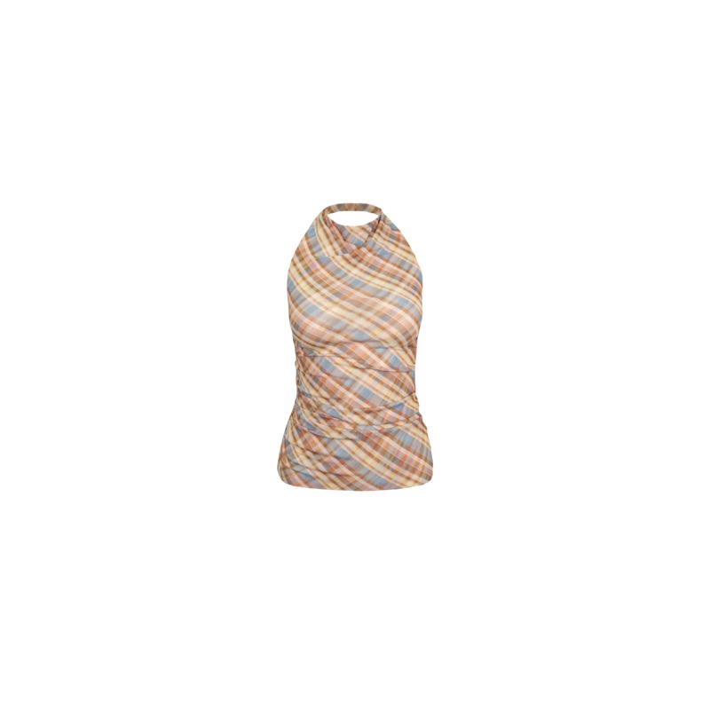 BOUNCE MESH HALTER TOP YELLOW TARTAN