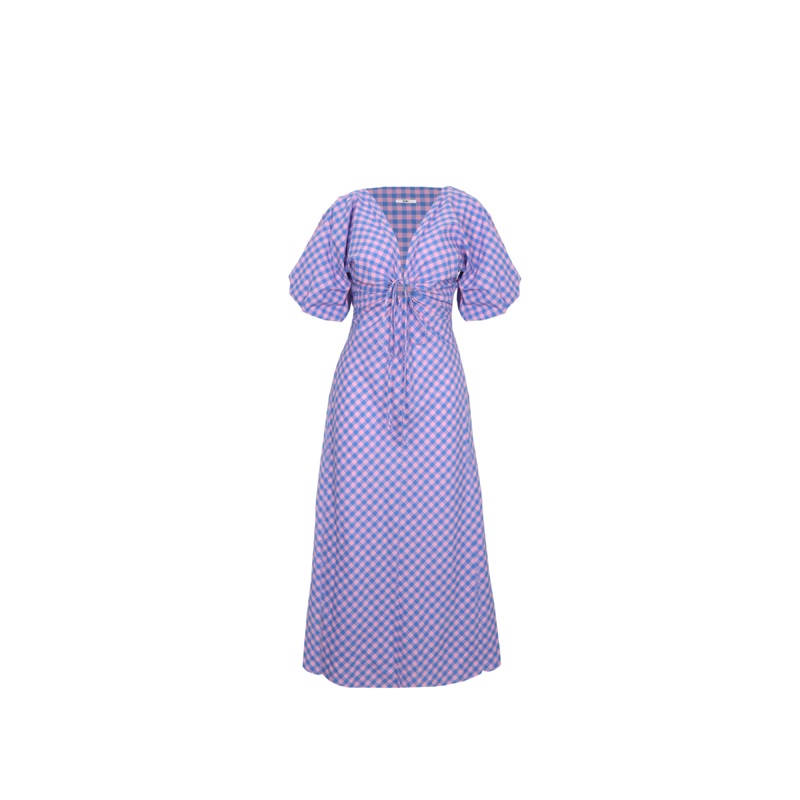 DONOVAN TIE DRESS PINK BLUE GINGHAM