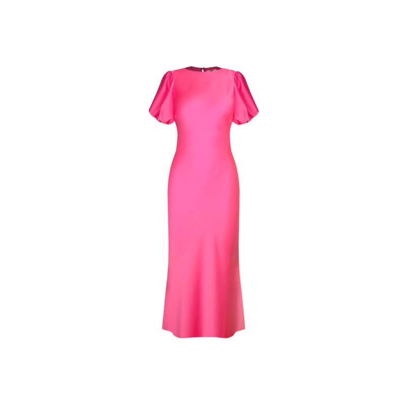 KENDALL SATIN DRESS HOT PINK|4|6|8|10|12|14|16|18|20|22|24