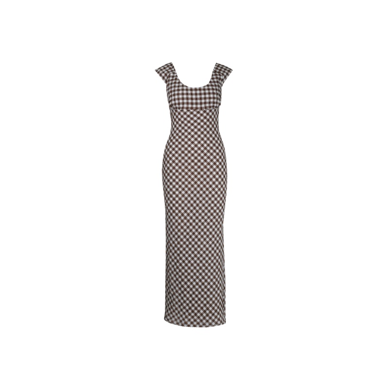 PRISM MIDI DRESS BROWN GINGHAM
