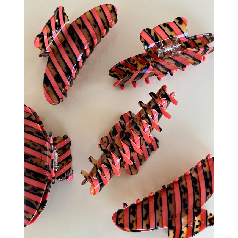 TEDDY HAIR CLAW TORTOISE ORANGE STRIPE