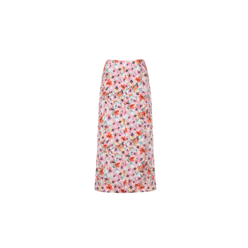 ALLEGRA LINEN SKIRT PANSY FLORAL
