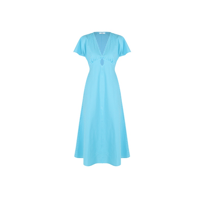 CLOVER MIDI DRESS AQUA GINGHAM