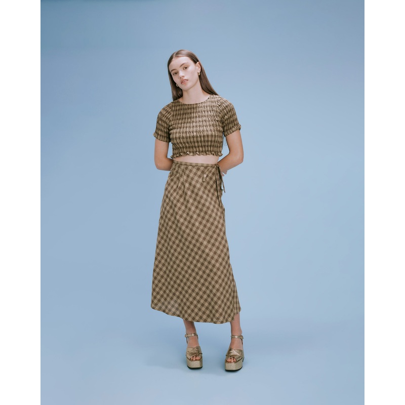 DARCY GINGHAM MIDI SKIRT OLIVE GINGHAM
