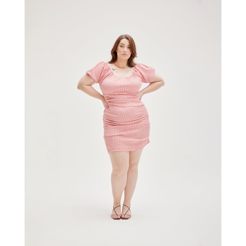 DELPHI GINGHAM MINIDRESS STRAWBERRY GINGHAM