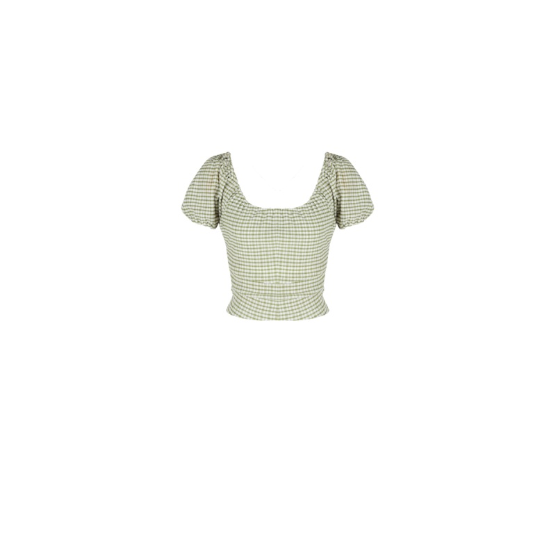DELPHI GINGHAM TOP OLIVE GINGHAM