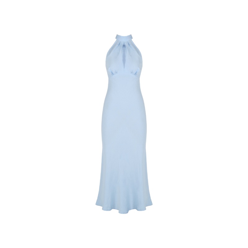 GIGI LINEN HALTER DRESS BABY BLUE