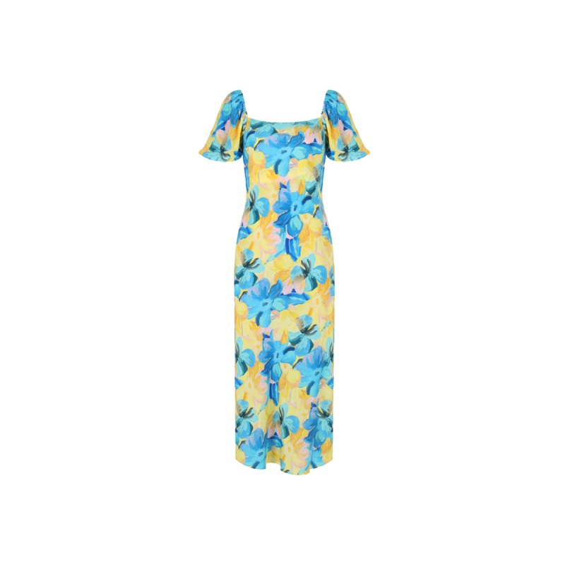 MIAMI SILK MIDI DRESS BUTTERCUP