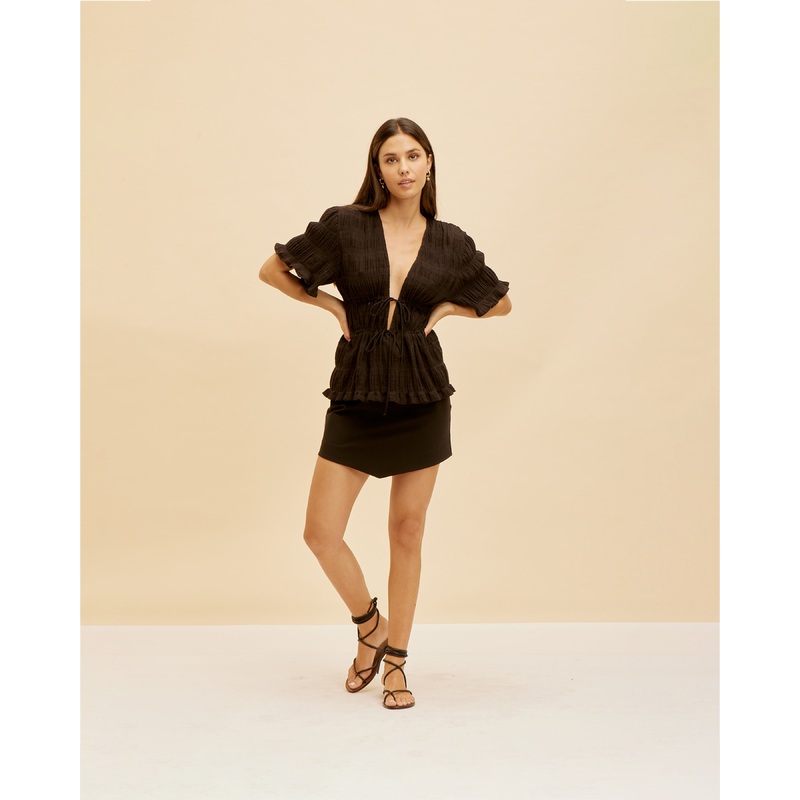 MIRELLA V-NECK BLOUSE BLACK|4|6|8|10|12|14|16|18|20