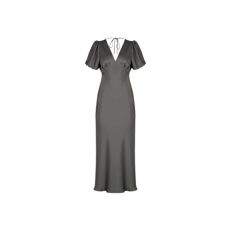 UMA SATIN DRESS CHARCOAL|4|6|8|10|12|14|16|18|20|22|24