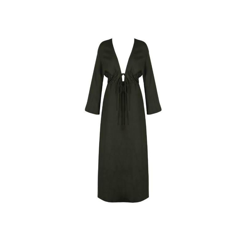 AVALON LINEN MAXI DRESS KHAKI|4|6|8|10|12|14|16|18|20
